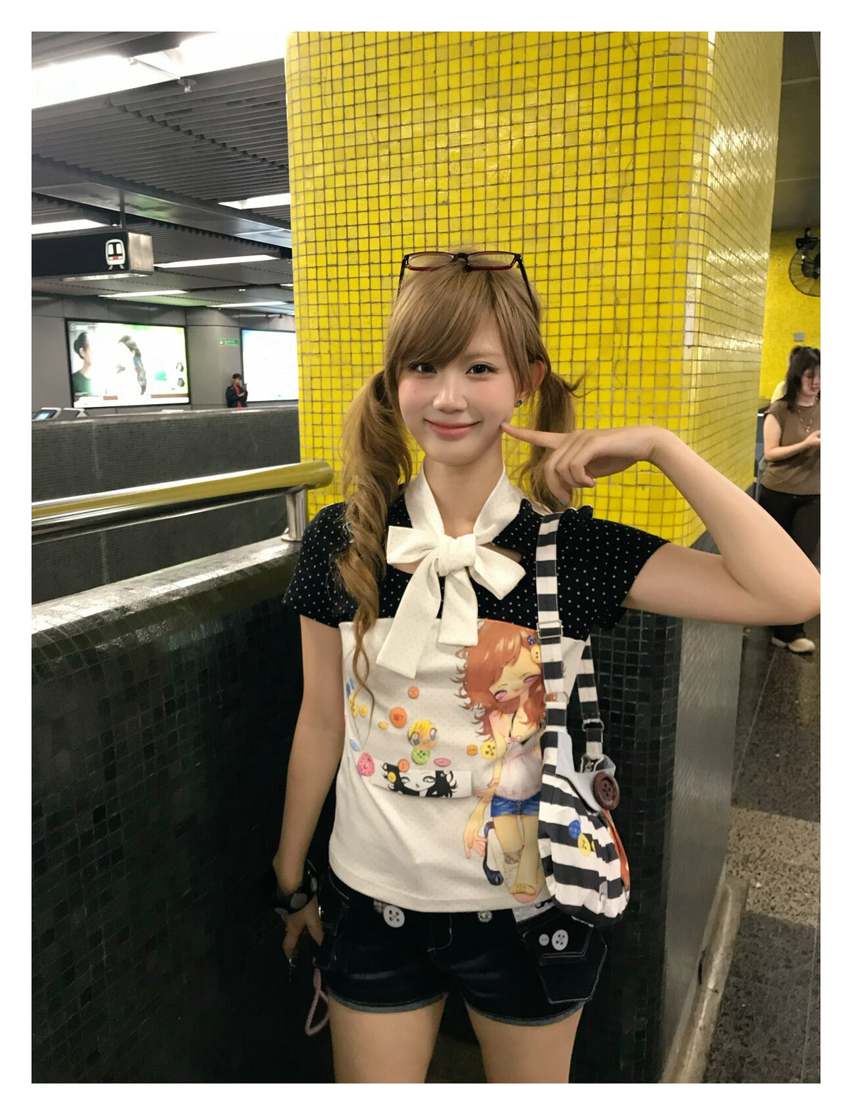 Polka Dot Bow-Tie Graphic Fitted Tee