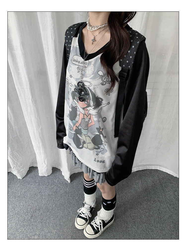 Angel Girl Graphic V-Neck Long Sleeve Top