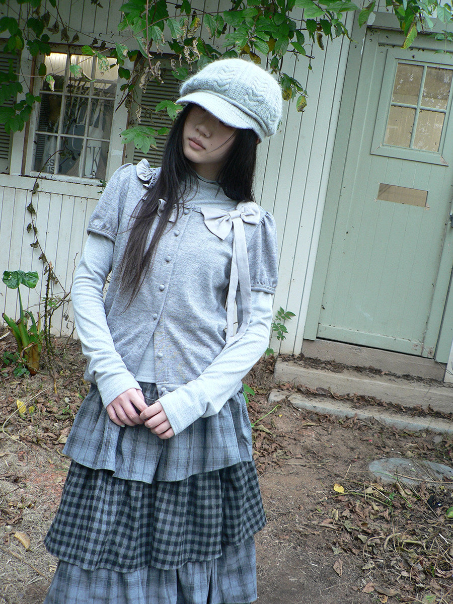 Bow-Detail Knit Cardigan & Long Sleeve Two-Piece Set