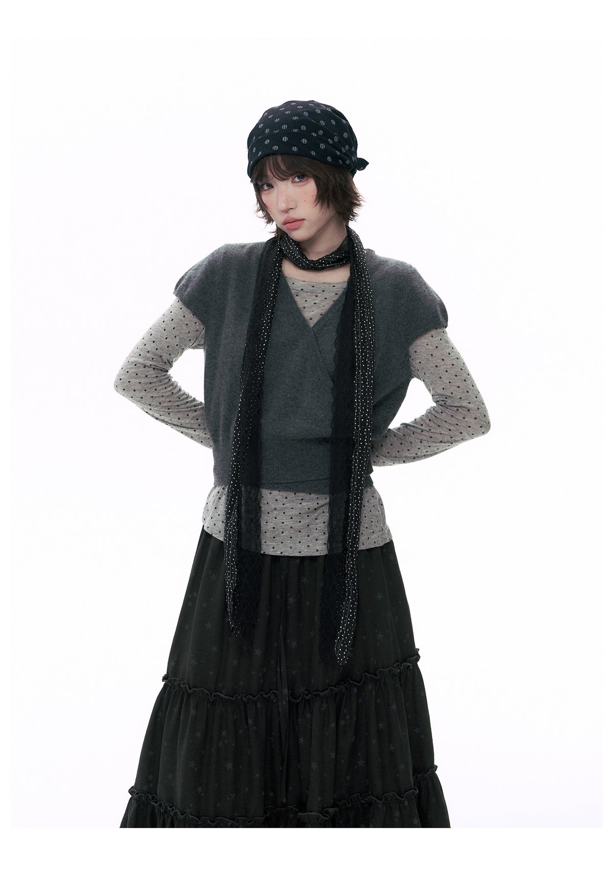 Wool Wrap-Tie V-Neck Knit Top