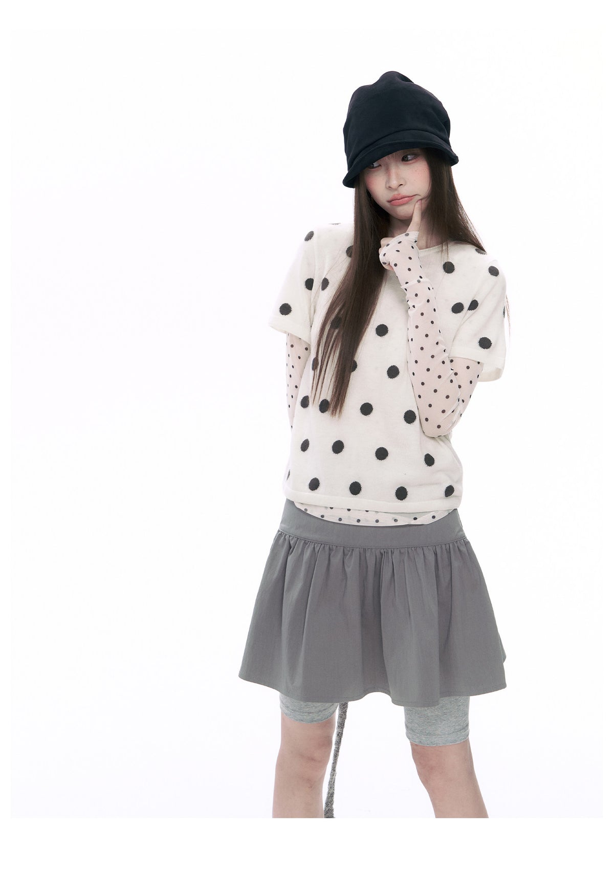 Polka Dot Wool-Blend Short Sleeve Knit Top