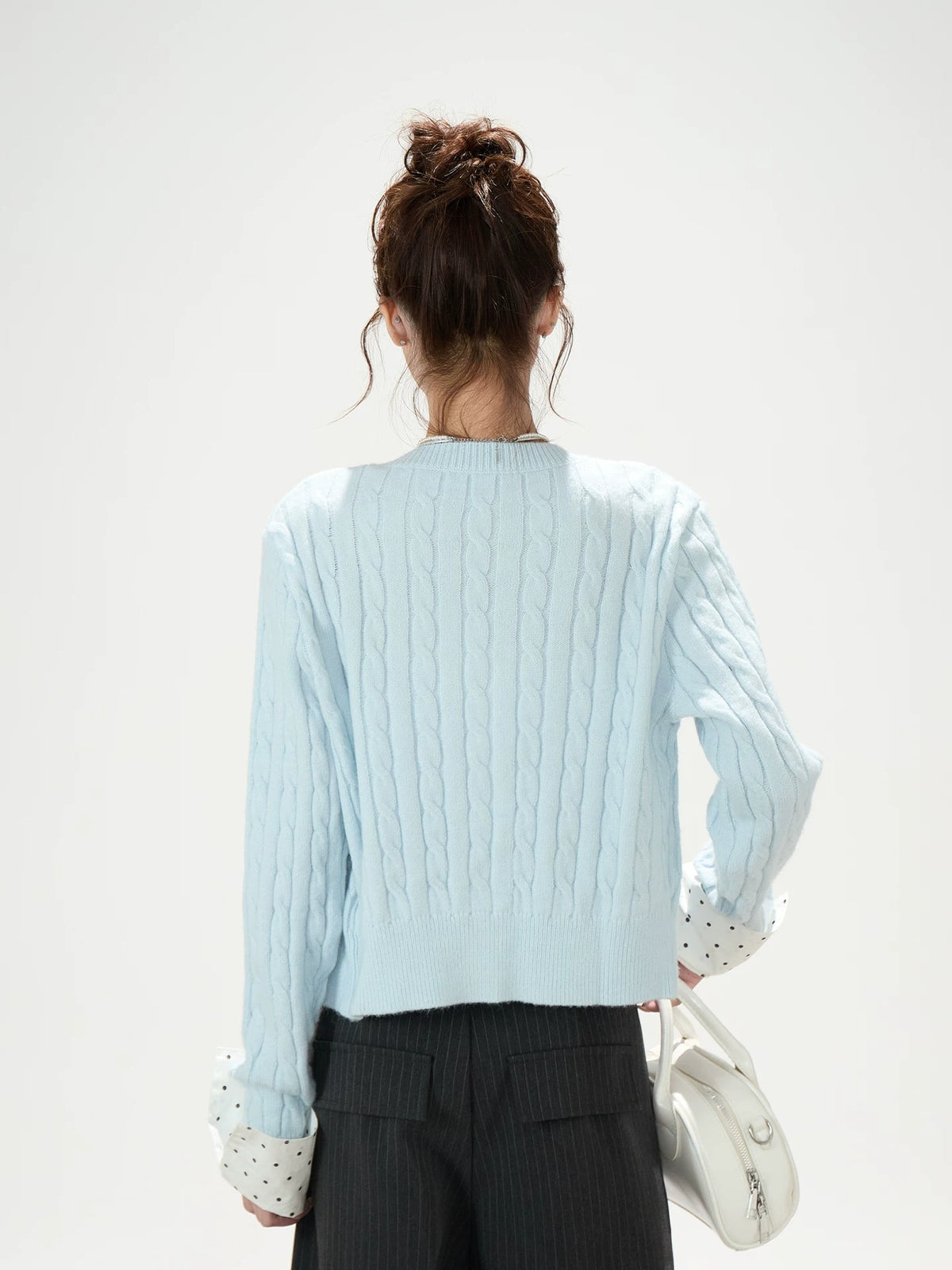 Cable-Knit Polka-Dot Faux-Layered Cardigan