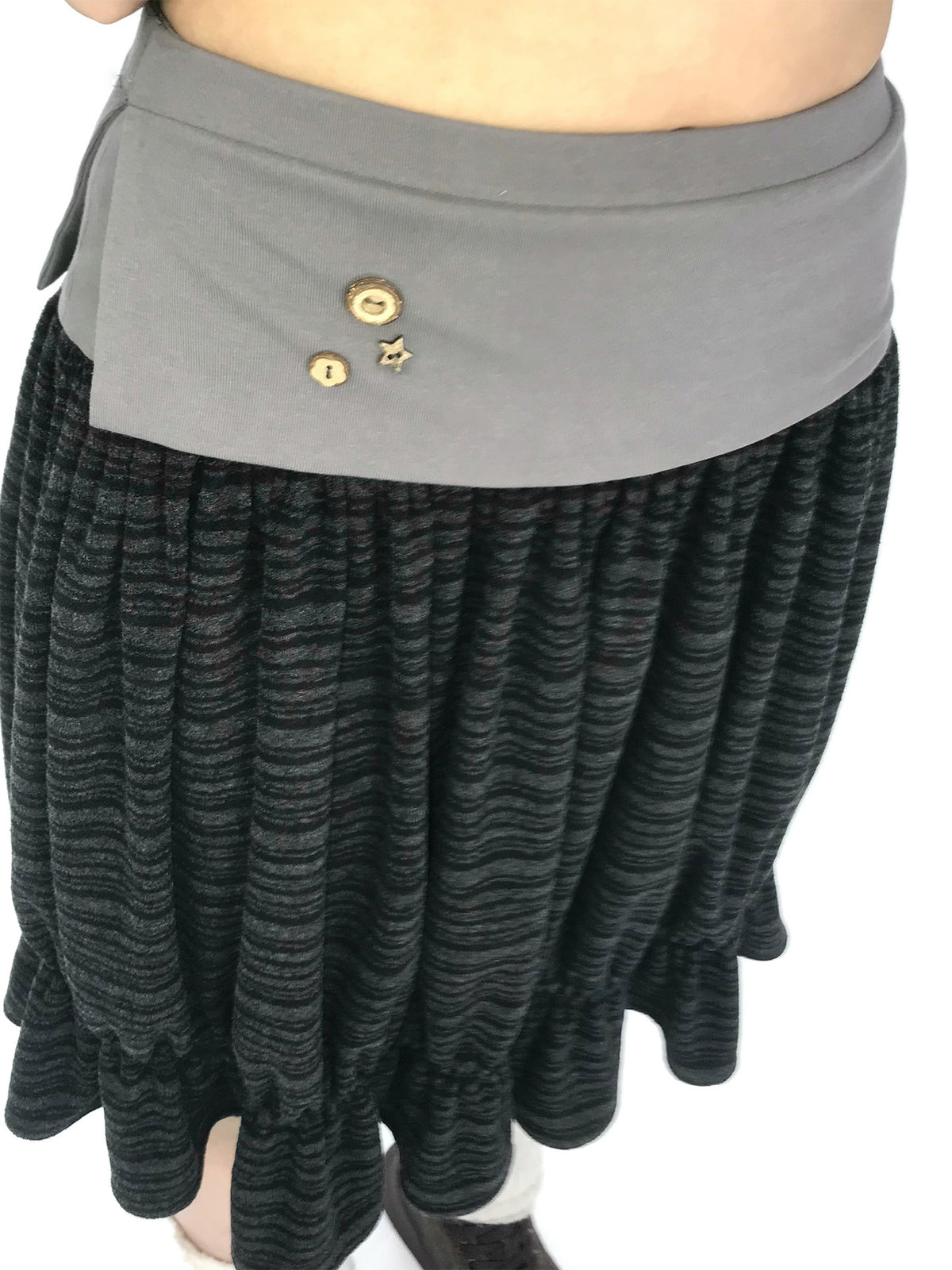 Contrast-Waist Textured Bubble Midi Skirt