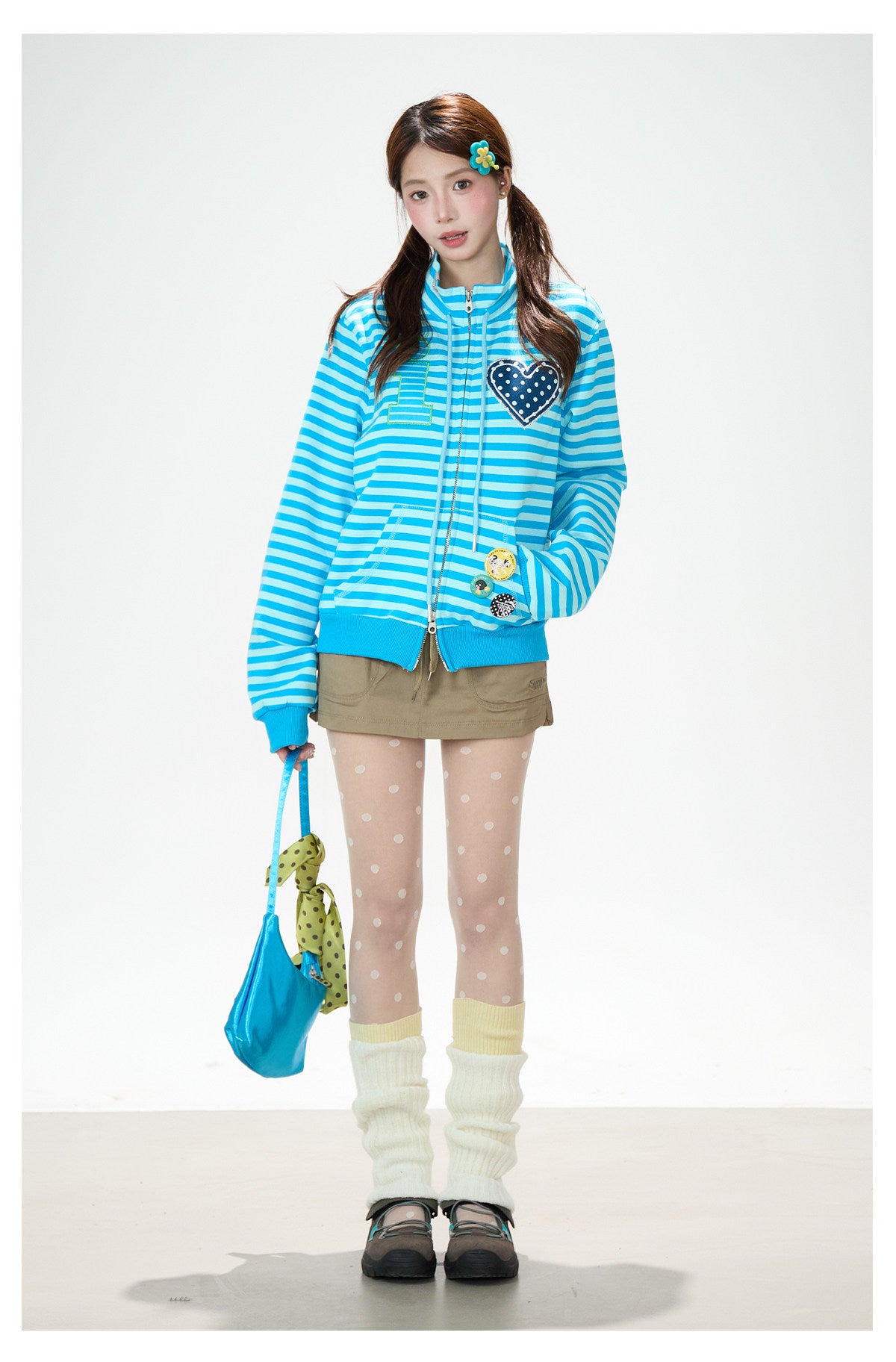 Heart Stripe Zip-Up Sweatshirt Jacket & White Star Shorts
