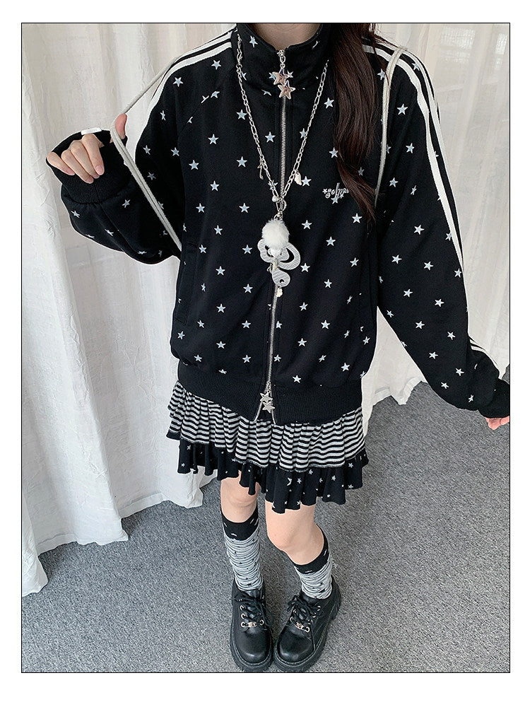 Star Print Double-Zip Track Jacket