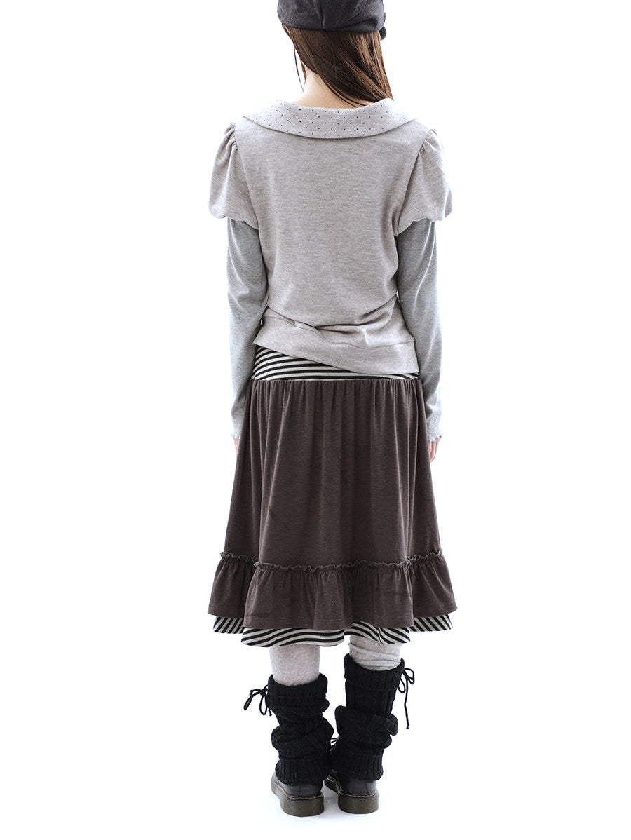 Striped Pocket Ruffle Layered Midi Skirt