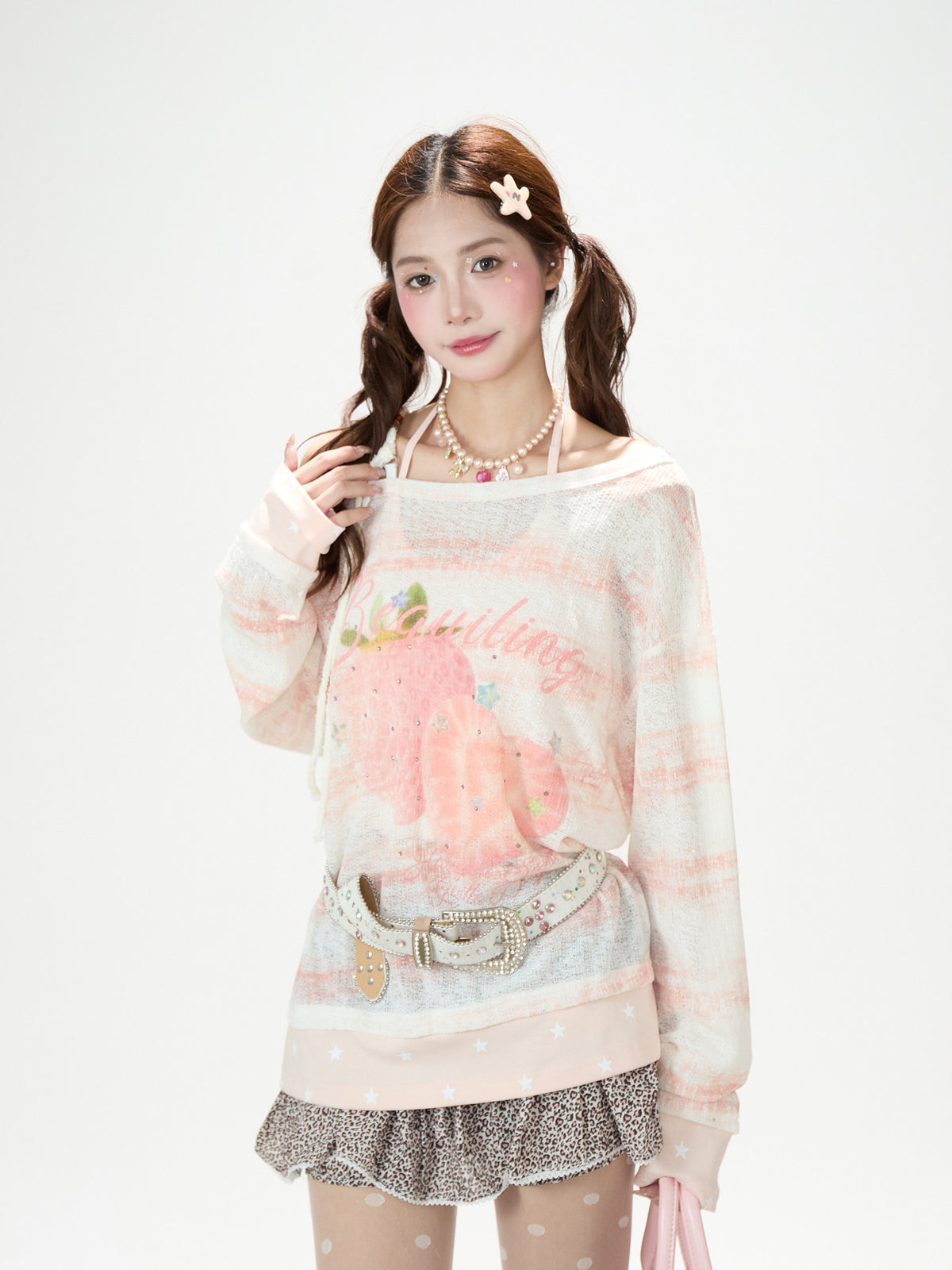 Summer Stripe Graphic Long Sleeve Top & Star Halter Cami