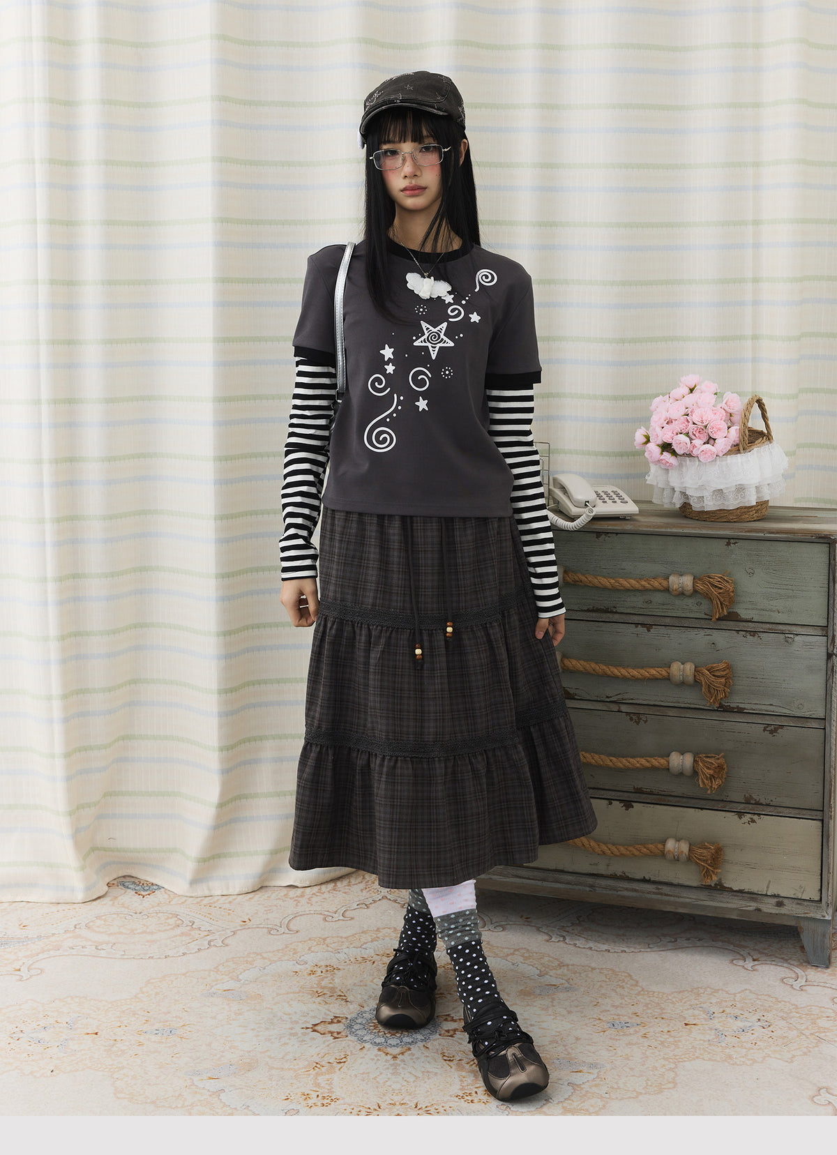 Star Swirl Layered Stripe Long Sleeve Top