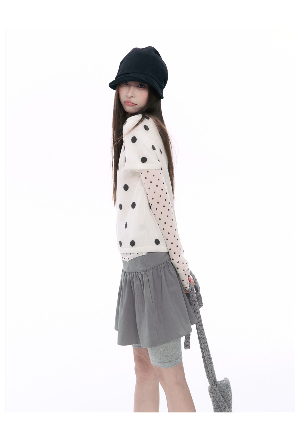 Polka Dot Wool-Blend Short Sleeve Knit Top