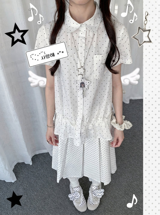 Polka Dot Peplum Shirt — White