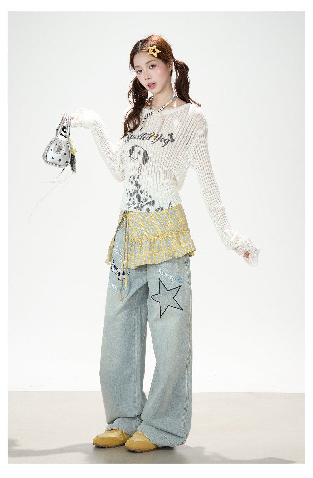 Puppy & Star Graphic Washed Wide-Leg Jeans