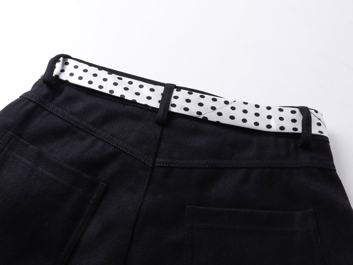 Music Cat Ruffle Capri Jeans with Star Belt