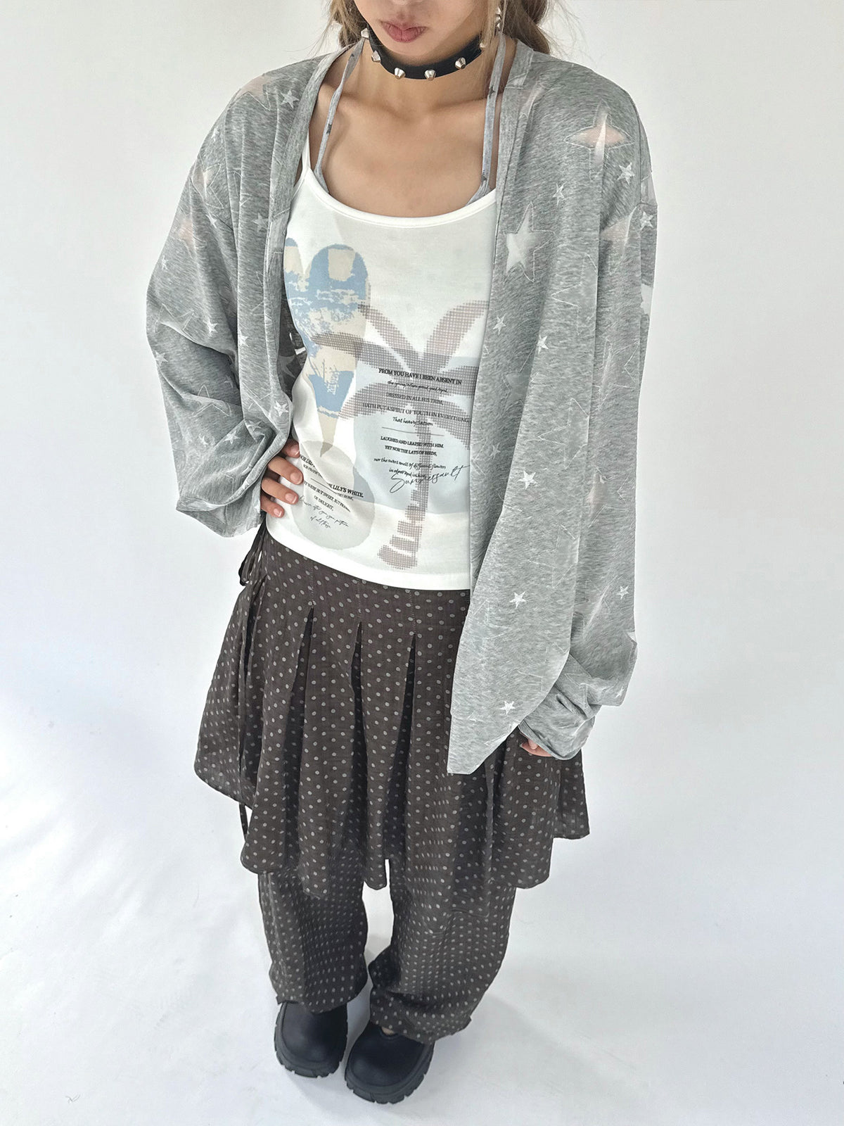Star Print Lightweight V-Neck Cardigan