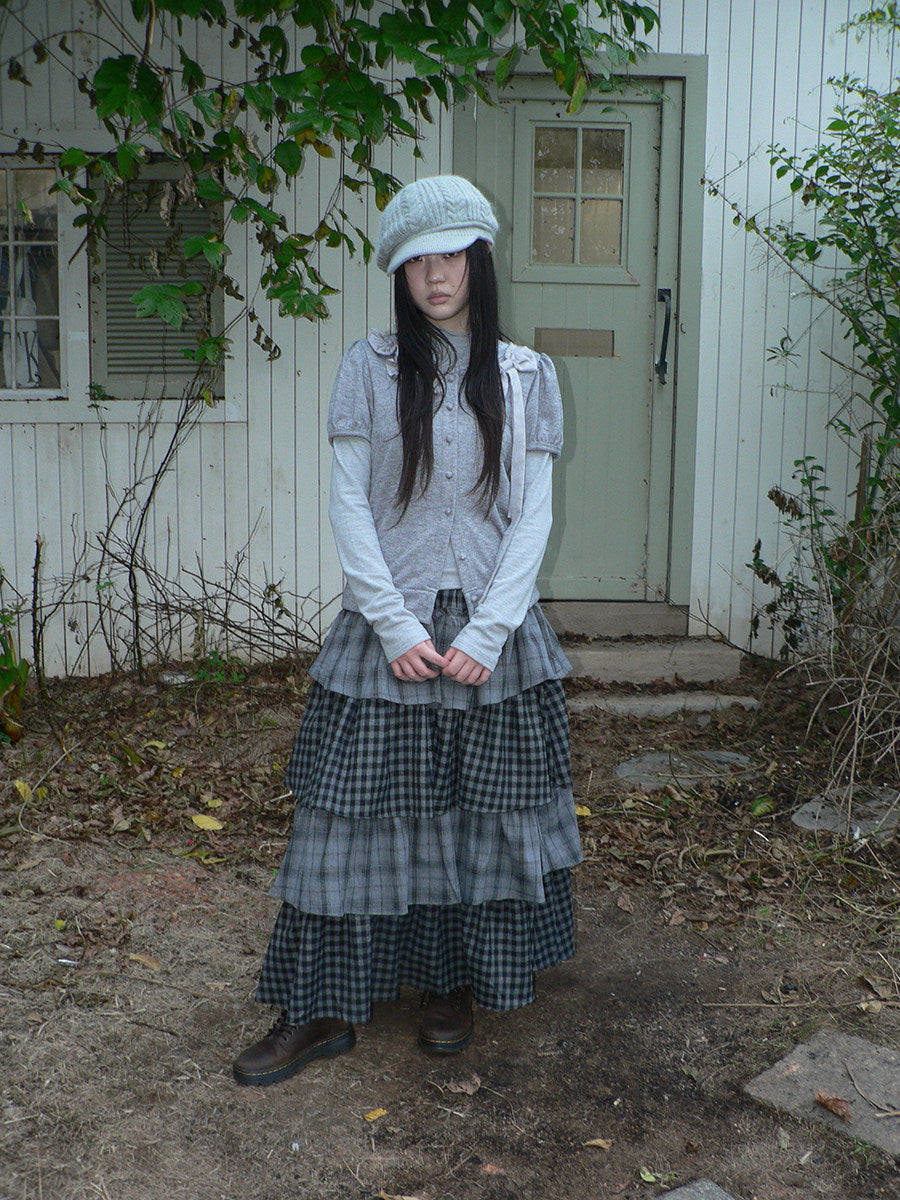 Bow-Detail Knit Cardigan & Long Sleeve Two-Piece Set