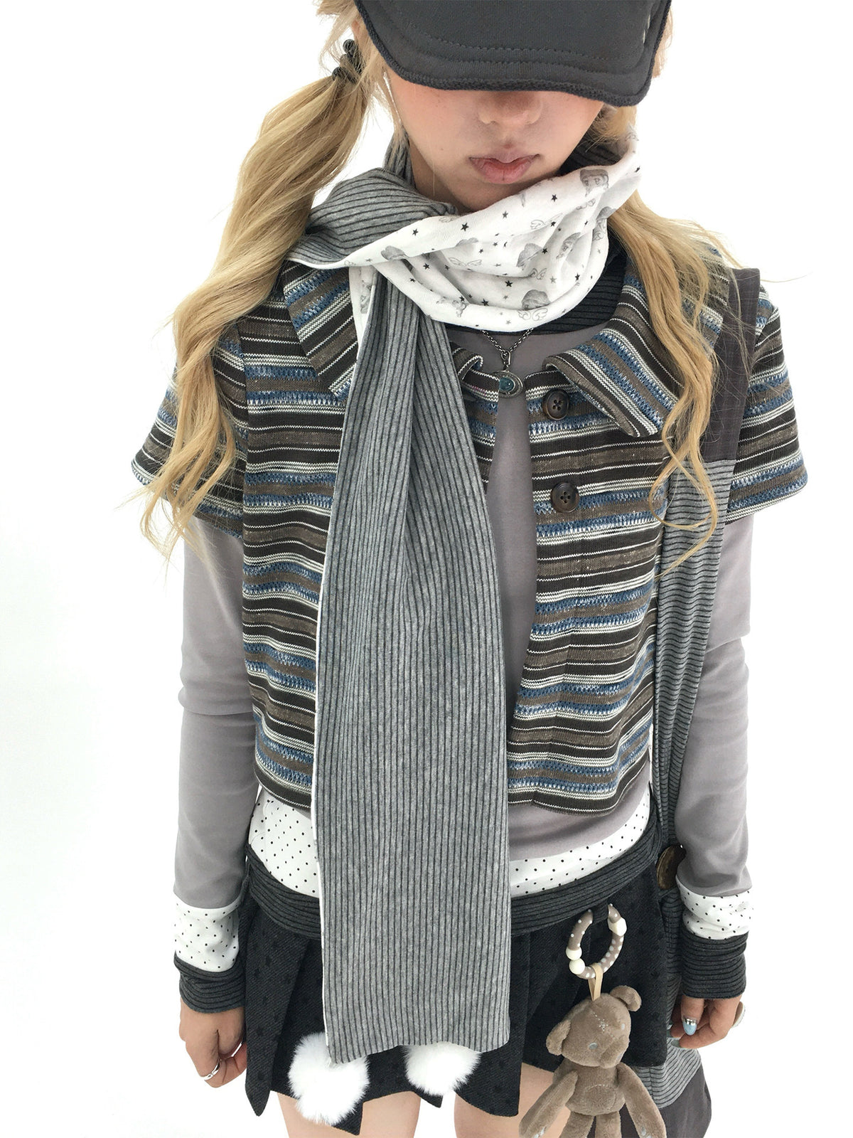 Vintage Blue Stripe Cropped Knit Cardigan Jacket