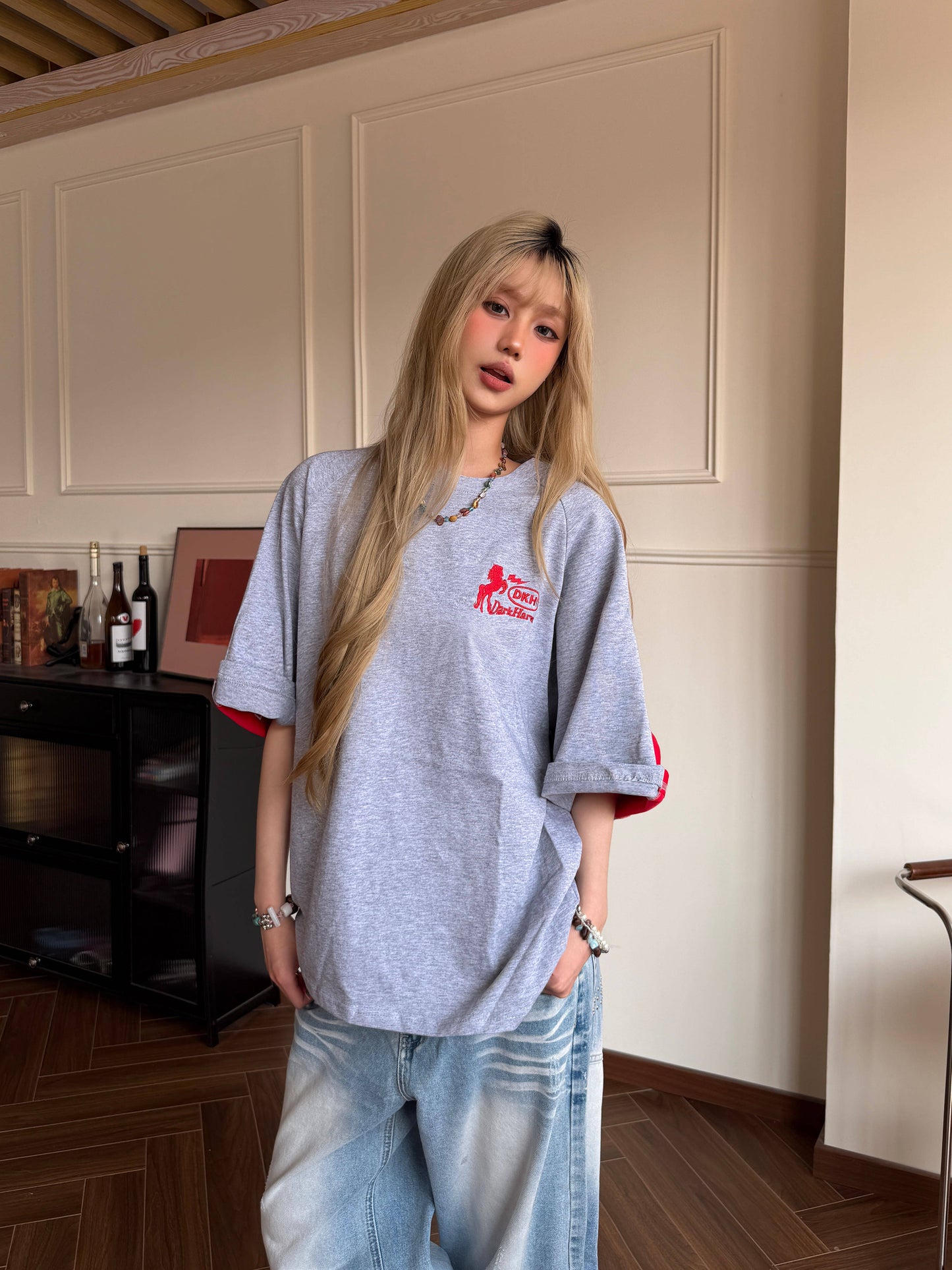 Leather Patch Raglan Tee — Bicolour Heavyweight