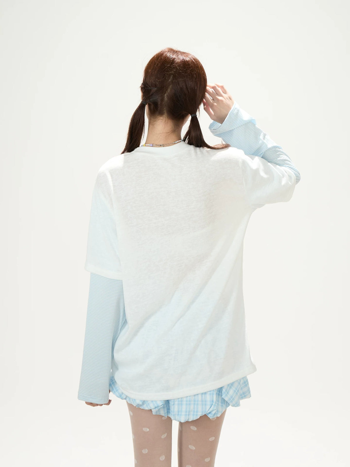 Apple Doodle Layered Long Sleeve Tee & Light Blue Ruffle Mini Skirt