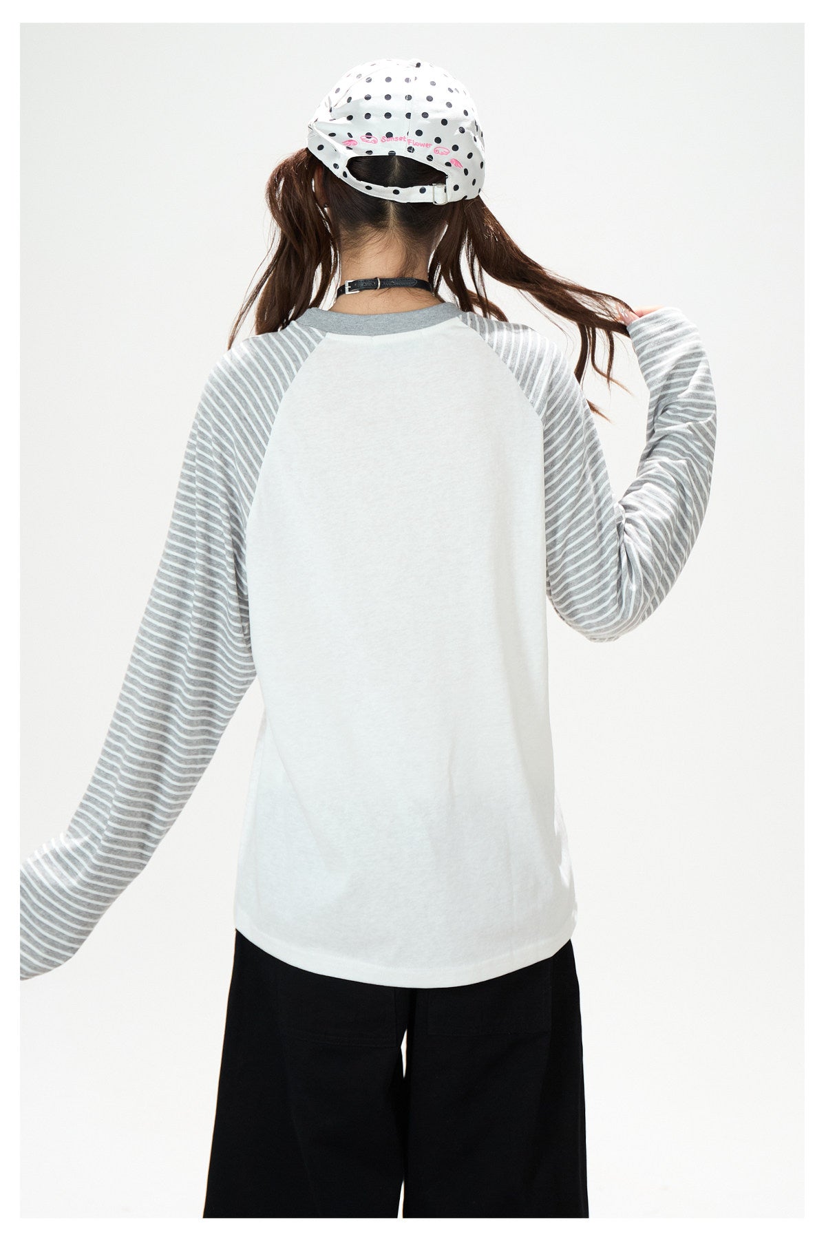 Playful Graphic Raglan Long Sleeve Top & Polka Dot Waist Wide-Leg Pants