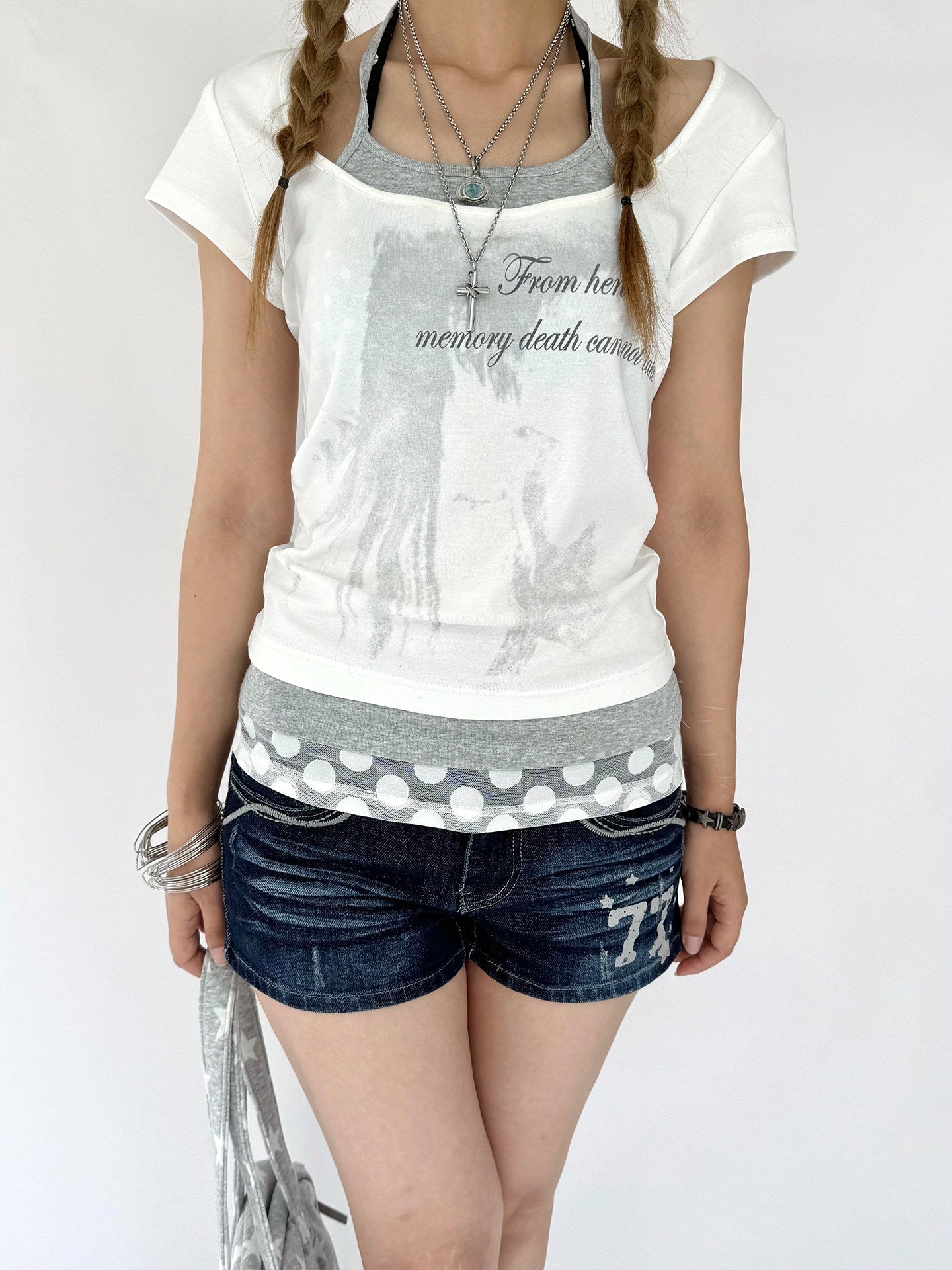 White Gardenia Faux-Layer Halter Graphic Tee