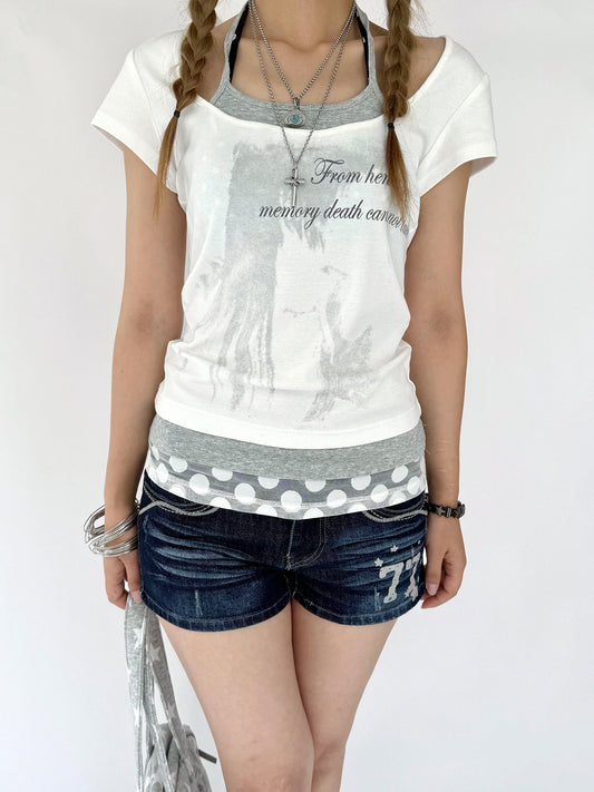 White Gardenia Faux-Layer Halter Graphic Tee