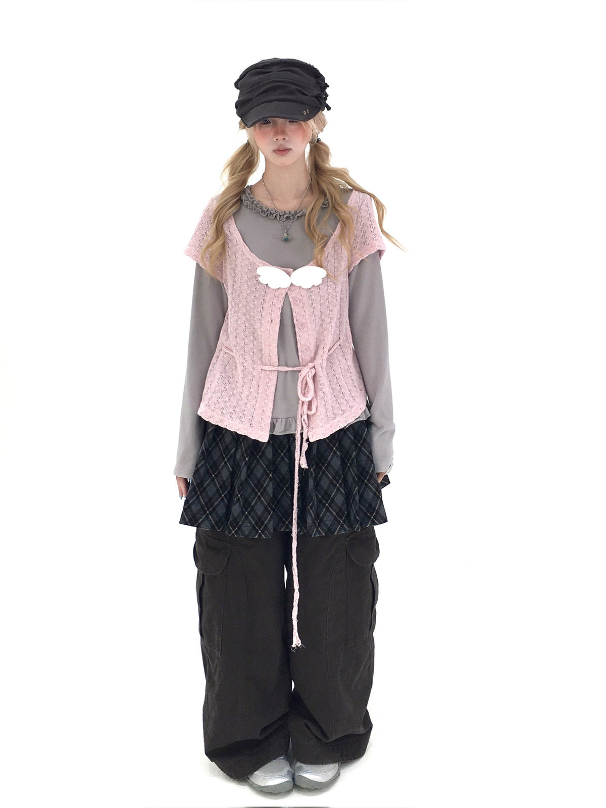 Blush Angel Wing Faux-Layer Knit Long Sleeve Top