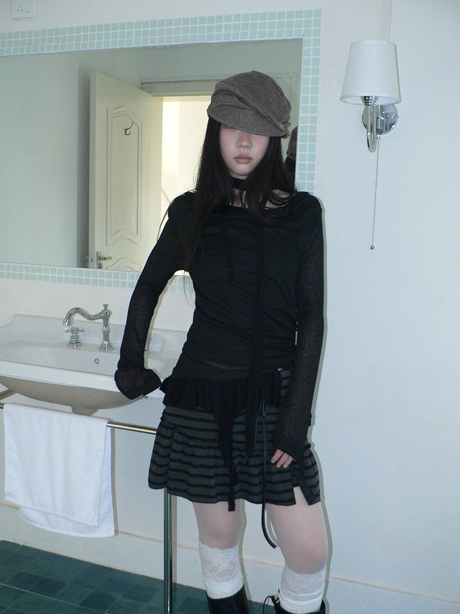 Striped Pleated Tie-Waist Mini Skirt