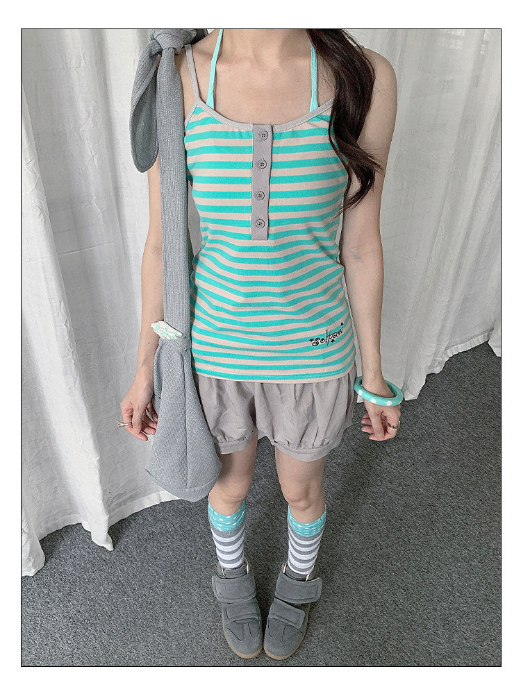 Striped Cami & Cropped Zip Hoodie Two-Piece Set