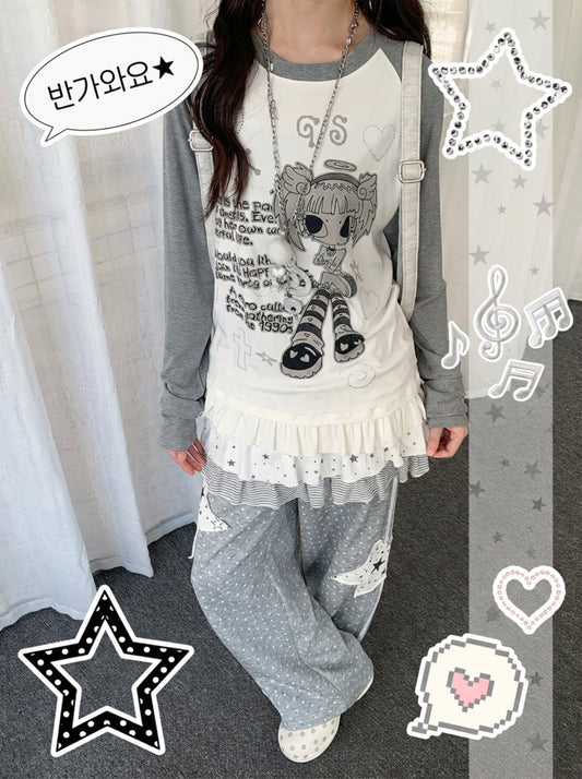 Raglan Graphic Top — White and Grey