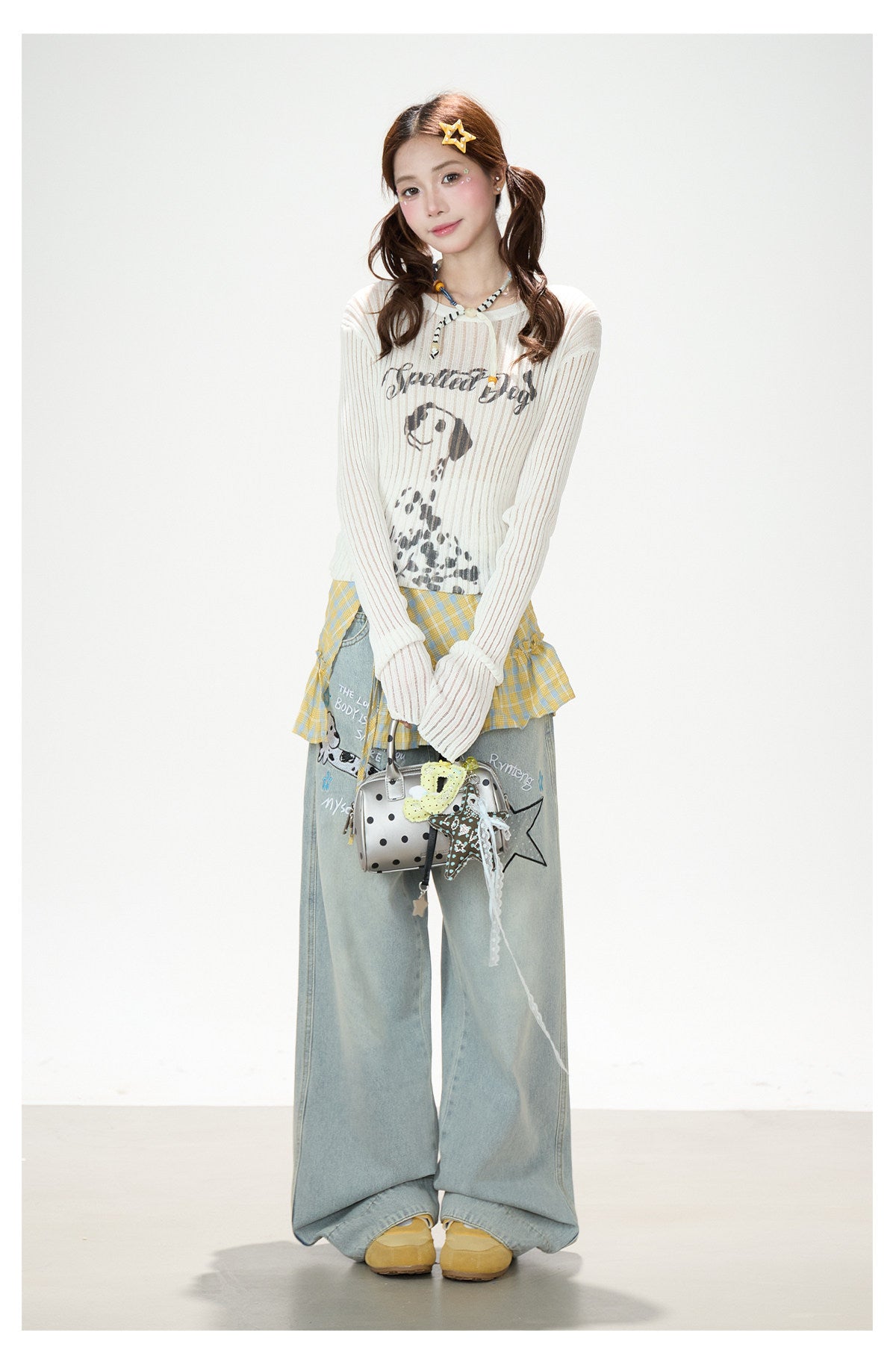 Puppy & Star Graphic Washed Wide-Leg Jeans