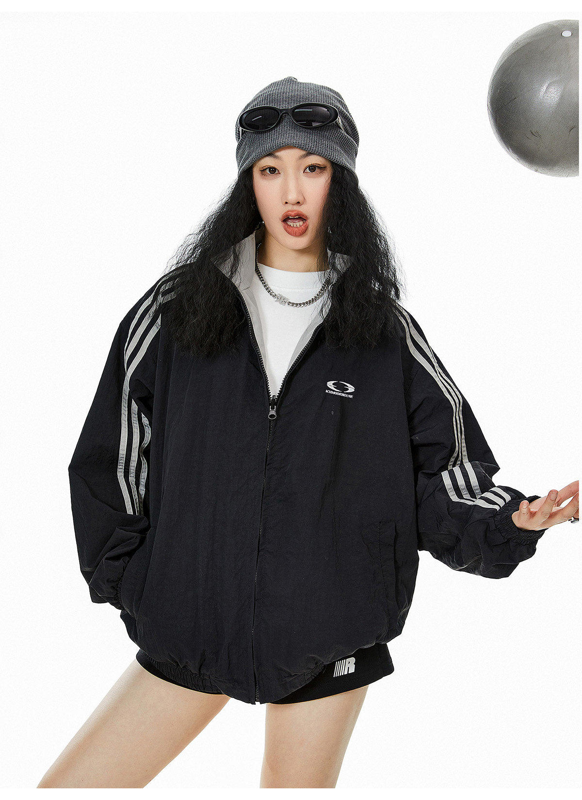 Reversible Nylon Stadium Jacket — 3-Stripe Embroidery