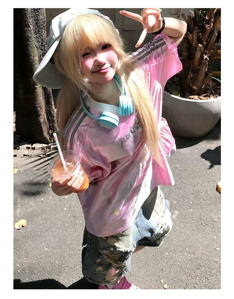Anime Girl Jersey — Y2K Glossy V-Neck