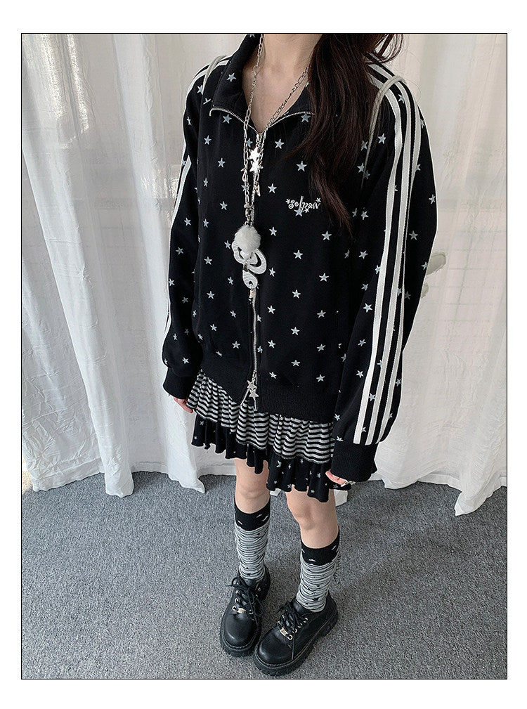 Star Print Double-Zip Track Jacket