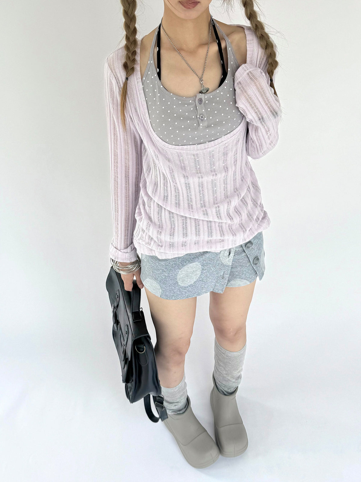 Wisteria Halter-Layered Sheer Long Sleeve Top
