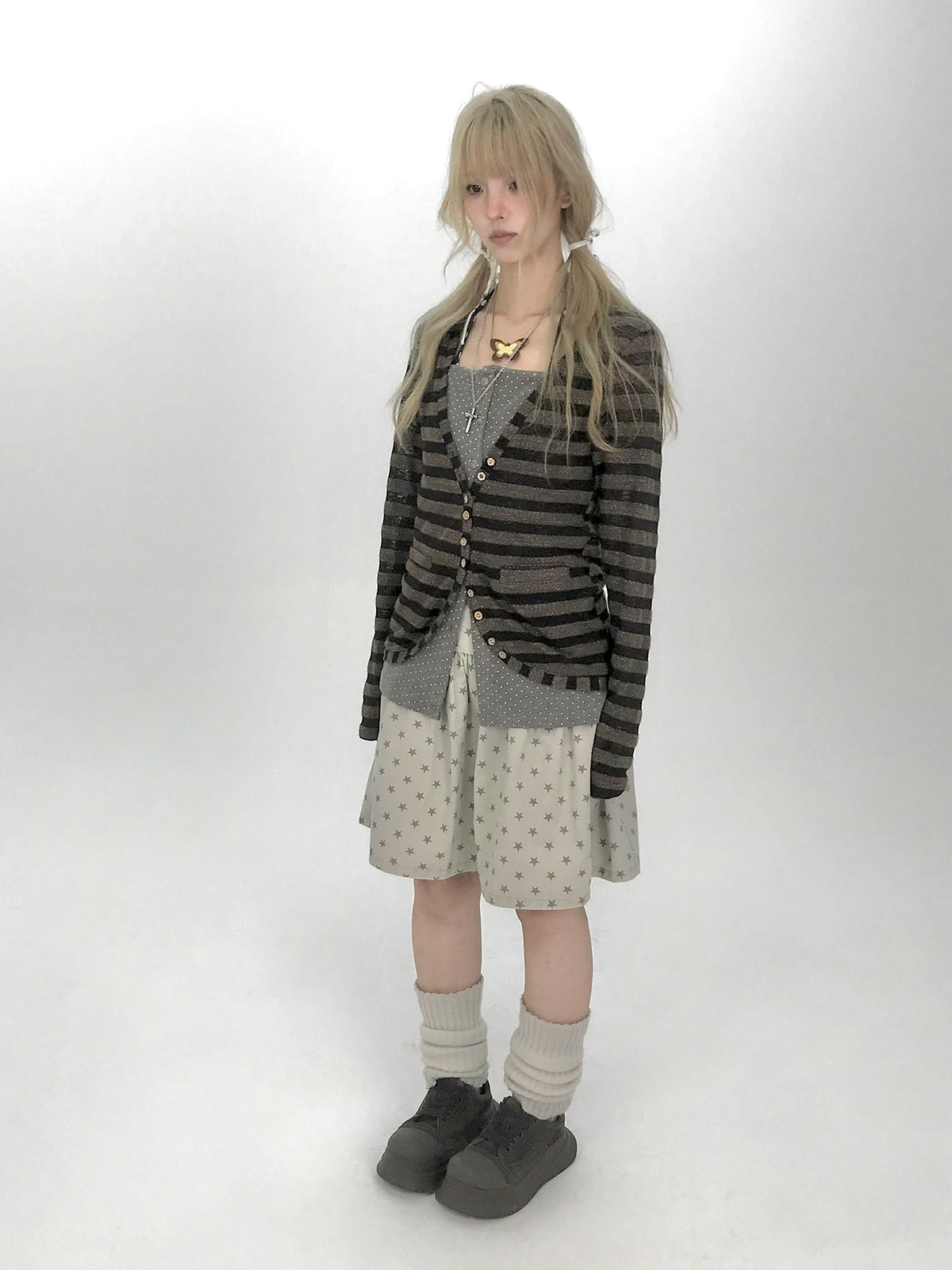 Star Print Drop-Waist A-Line Skirt