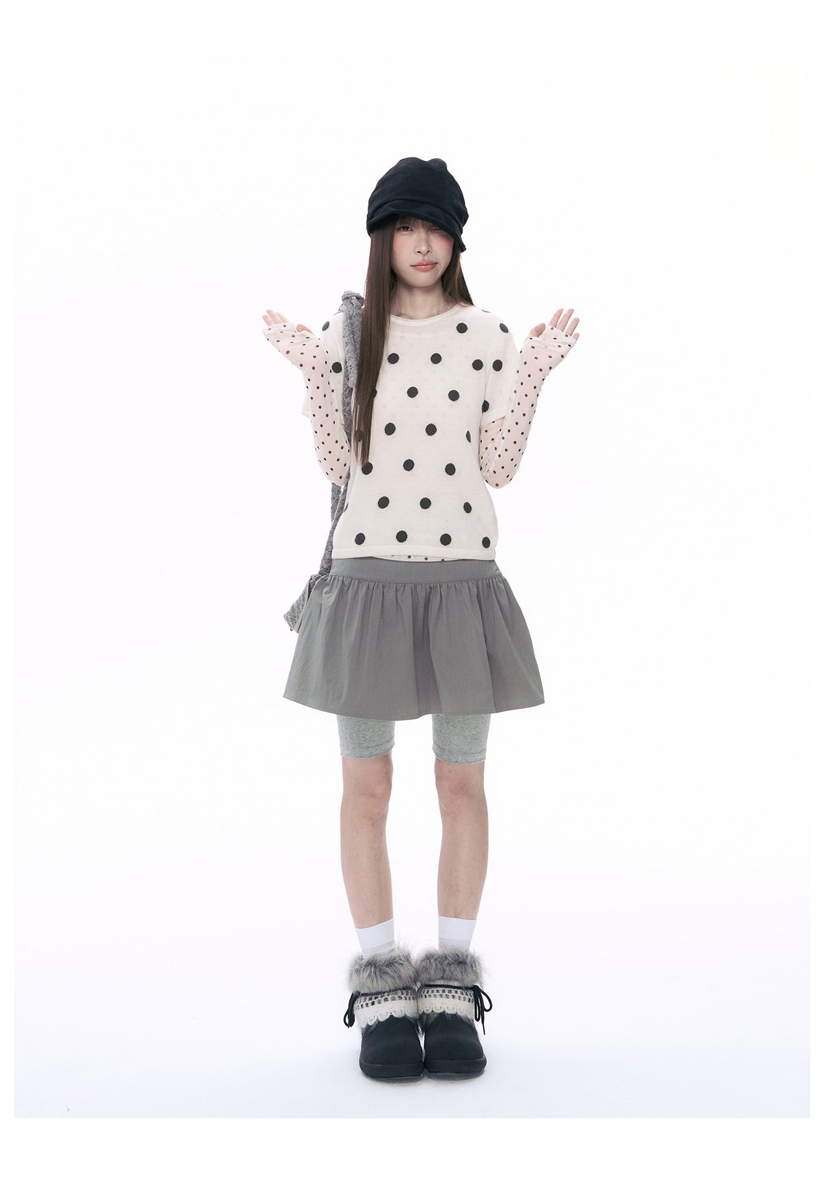 Polka Dot Wool-Blend Short Sleeve Knit Top