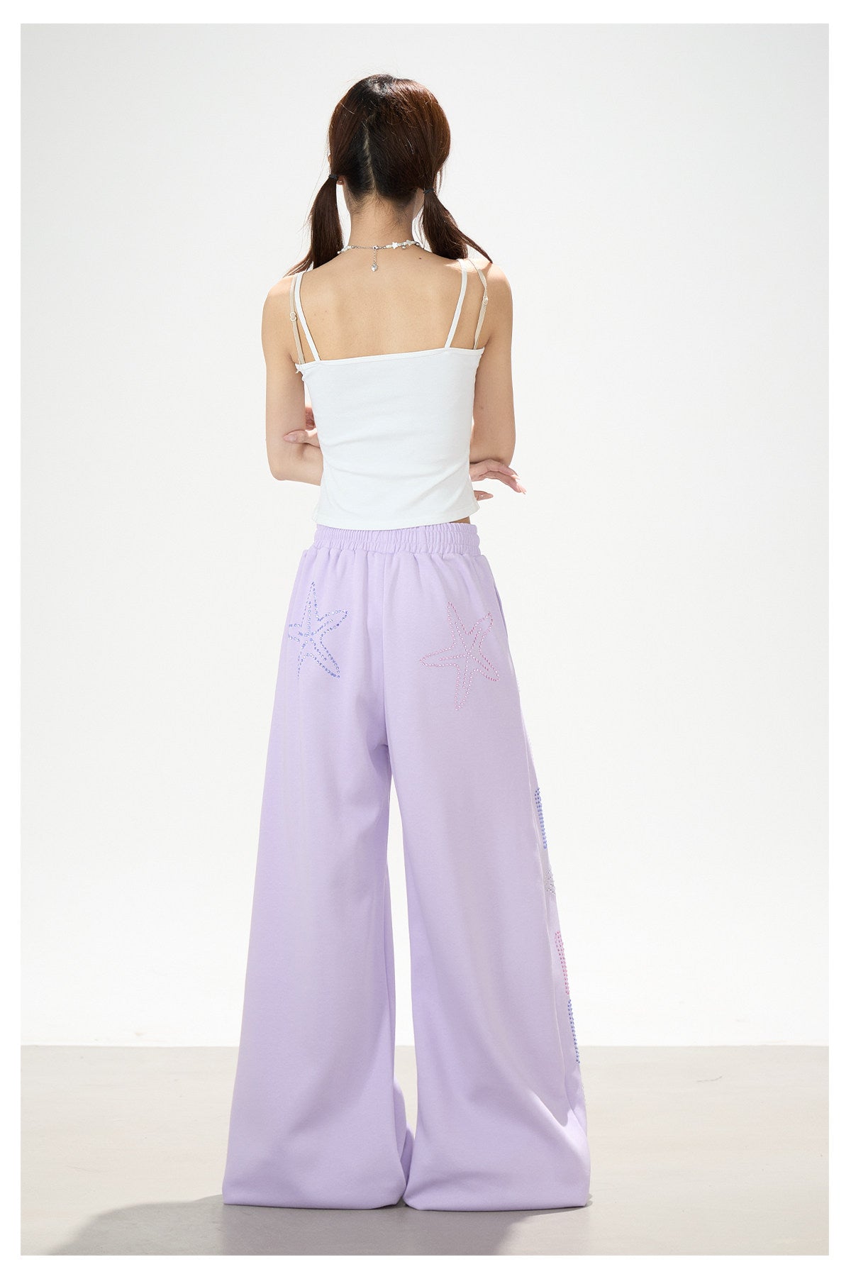 Pantalon de survêtement à jambes larges avec strass motif étoile de mer