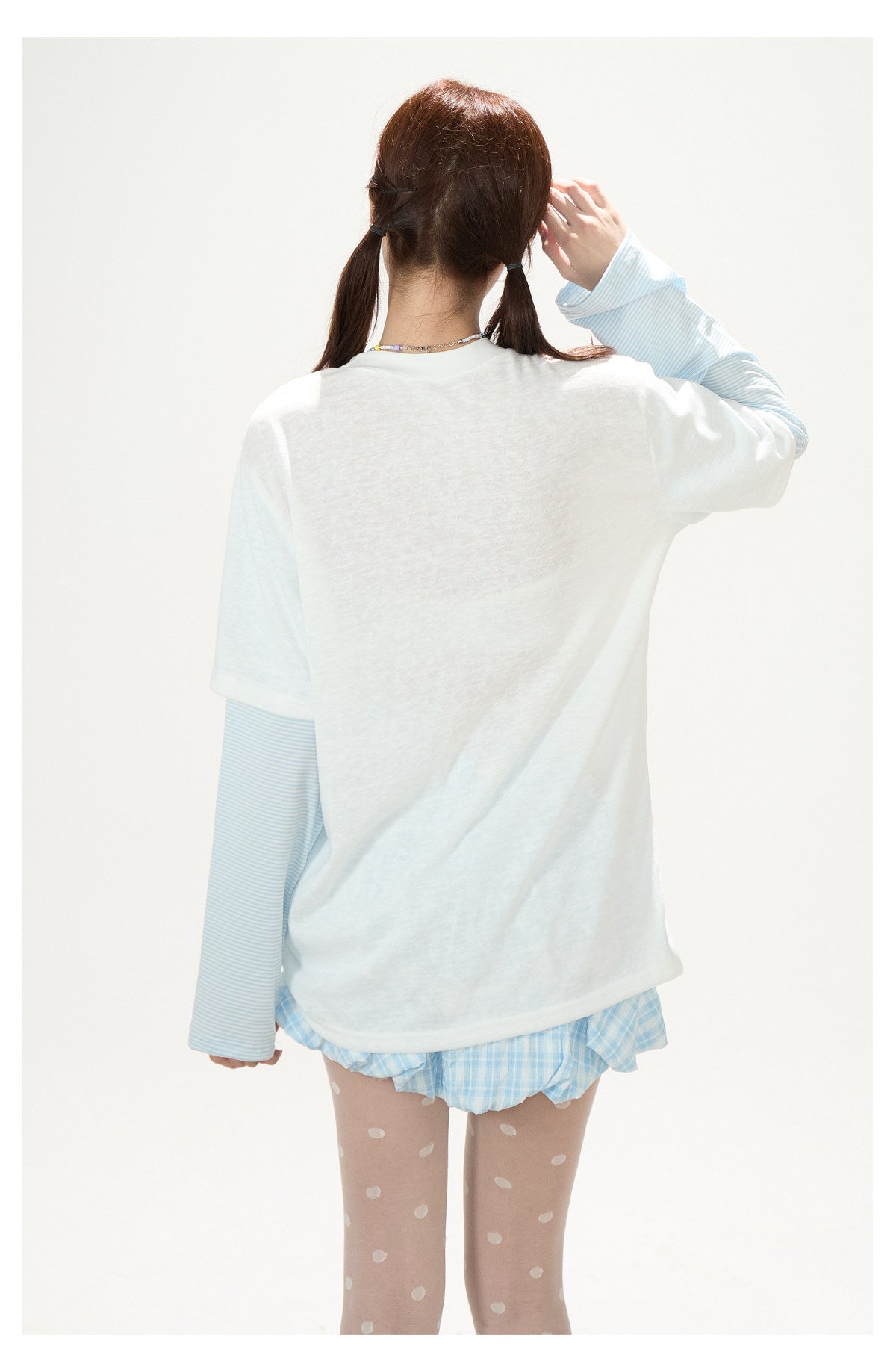 Apple Doodle Layered Long Sleeve Tee & Light Blue Ruffle Mini Skirt
