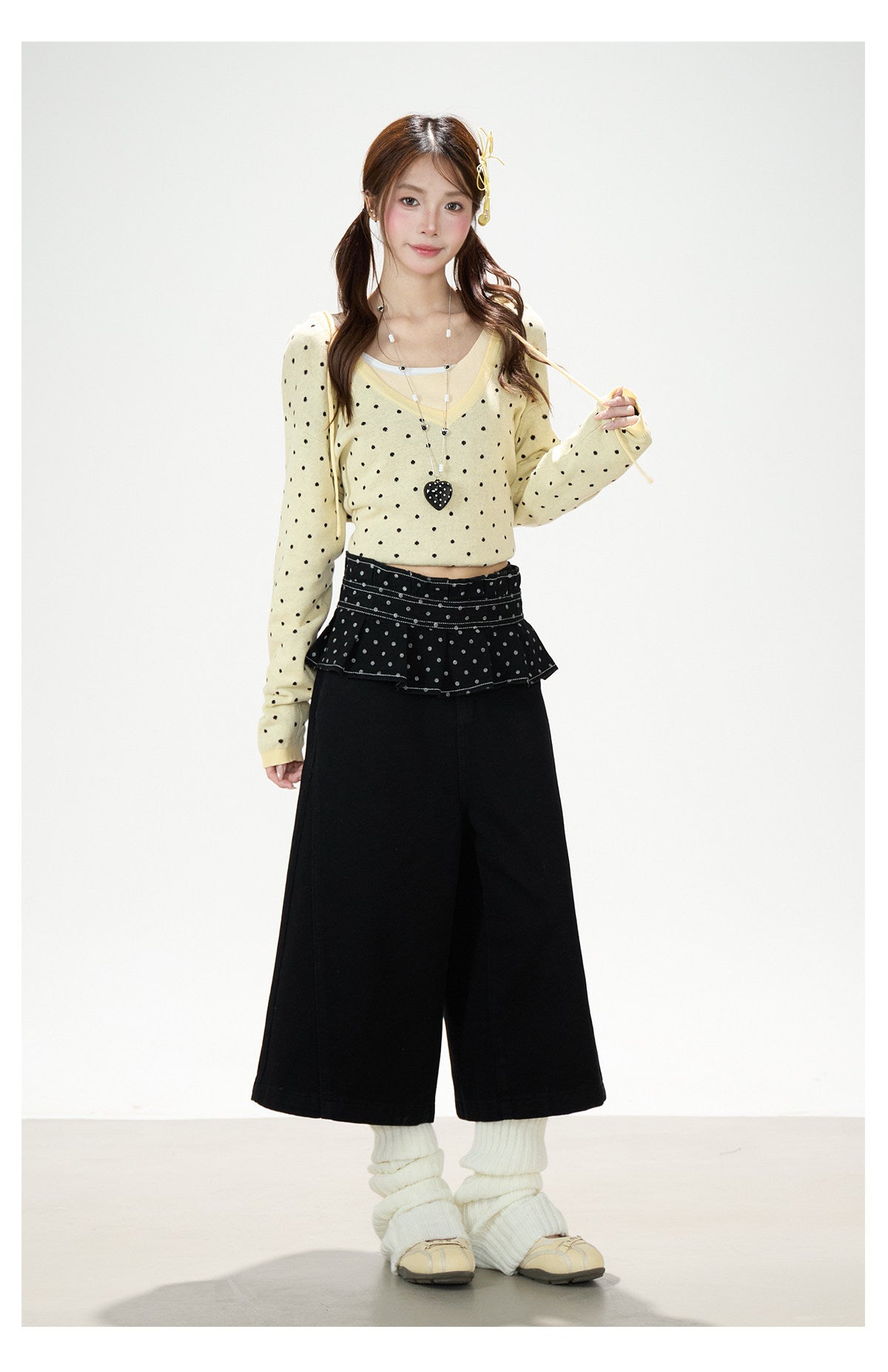 Polka-Dot Hooded Knit Sweater