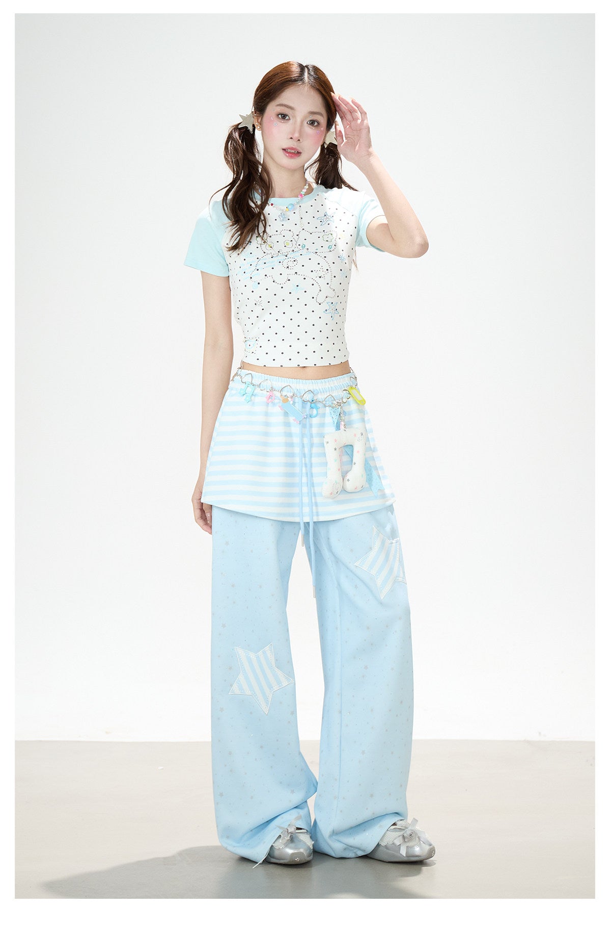 Star Patch Layered Wide-Leg Sweatpants