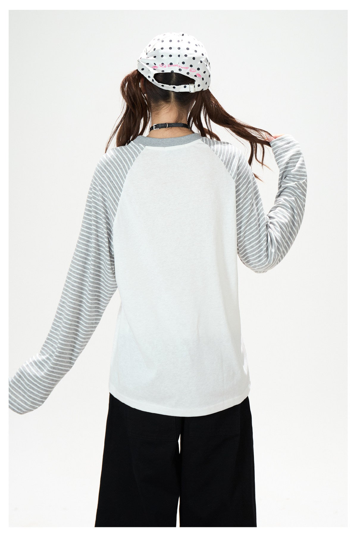 Playful Graphic Raglan Long Sleeve Top & Polka Dot Waist Wide-Leg Pants