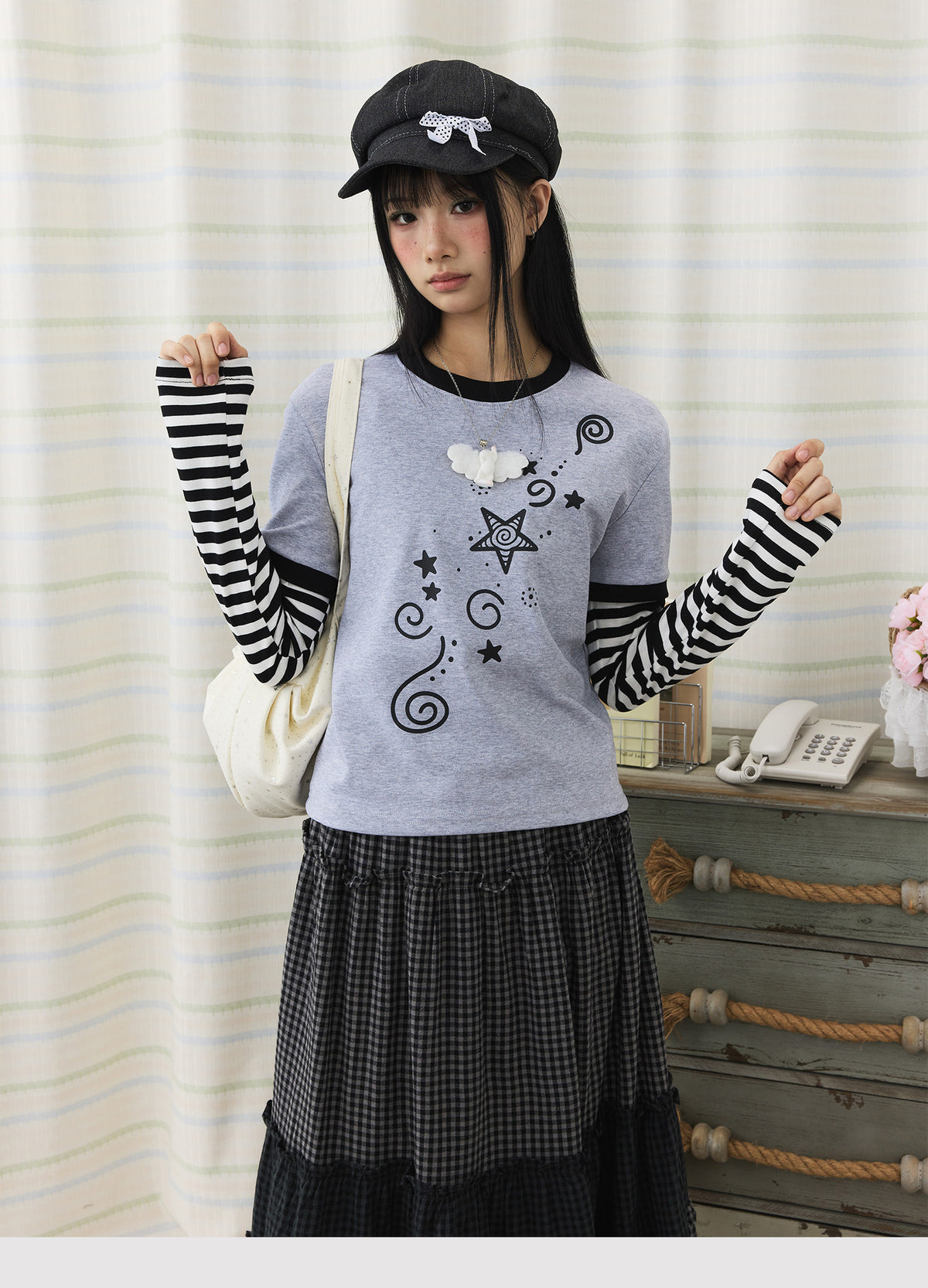 Star Swirl Layered Stripe Long Sleeve Top