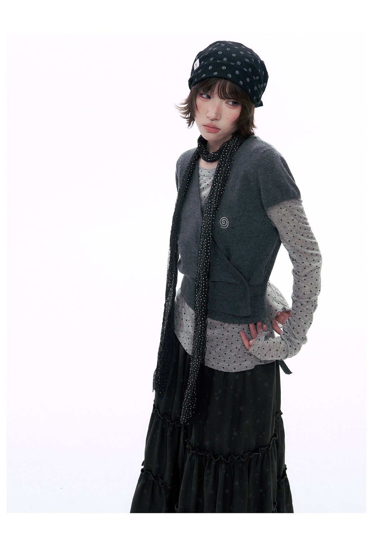 Wool Wrap-Tie V-Neck Knit Top