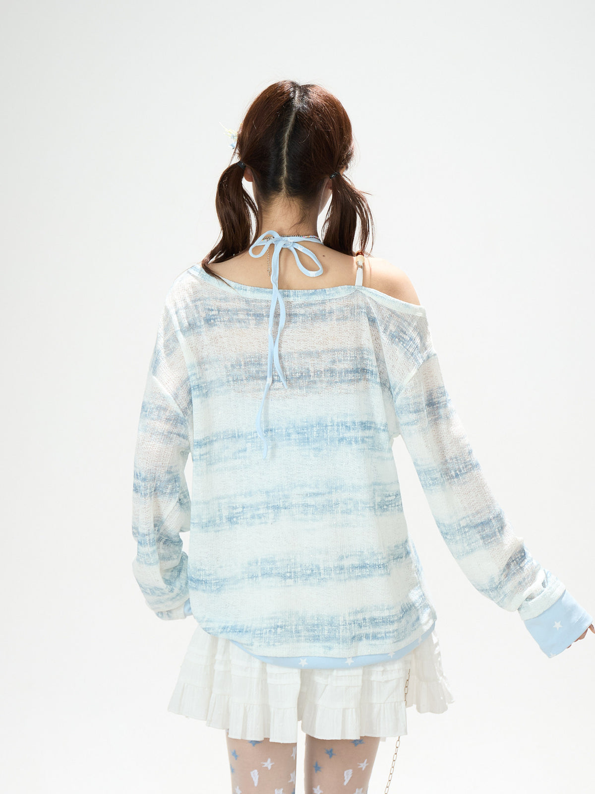 Summer Stripe Graphic Long Sleeve Top & Star Halter Cami
