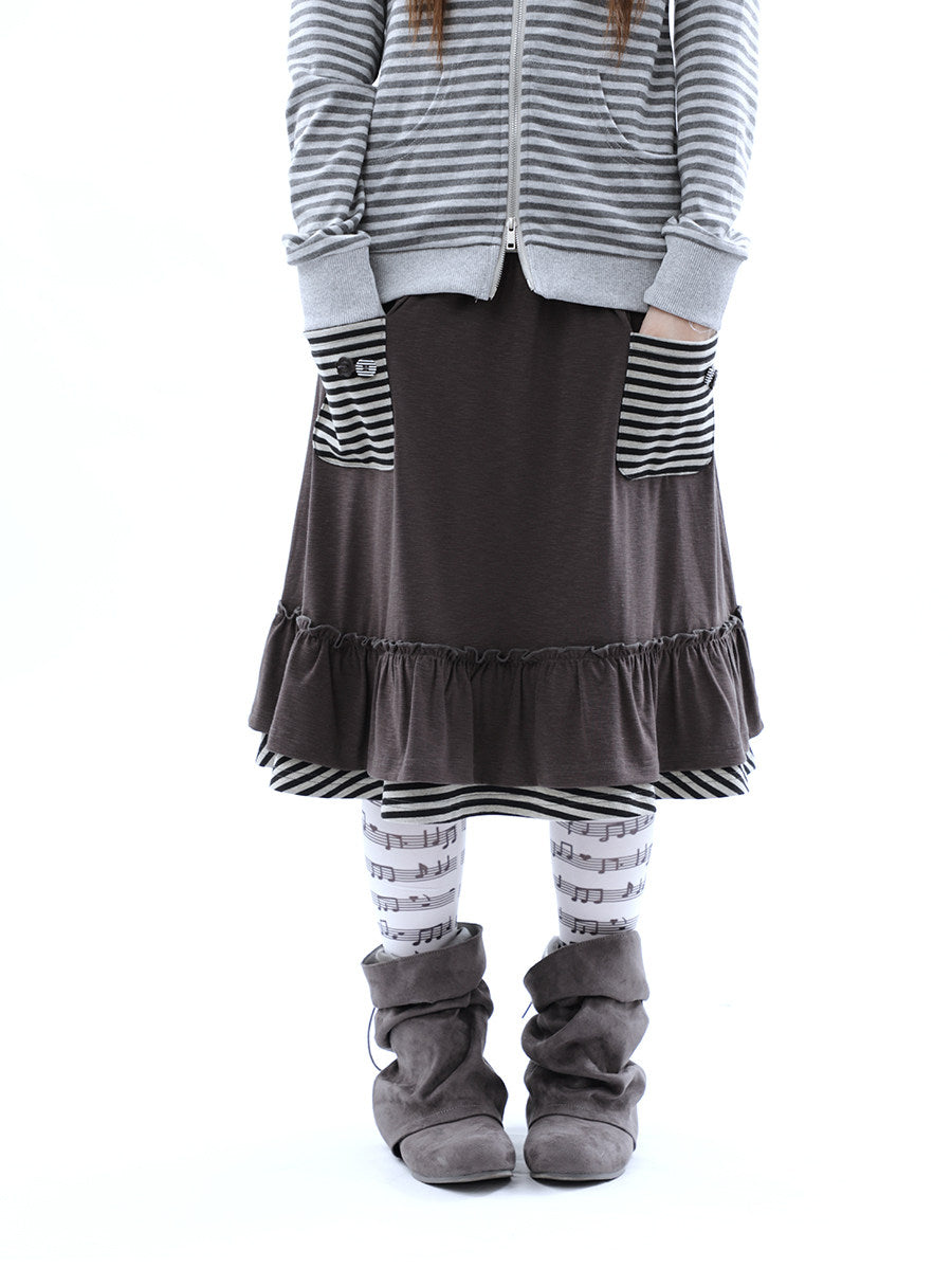 Striped Pocket Ruffle Layered Midi Skirt