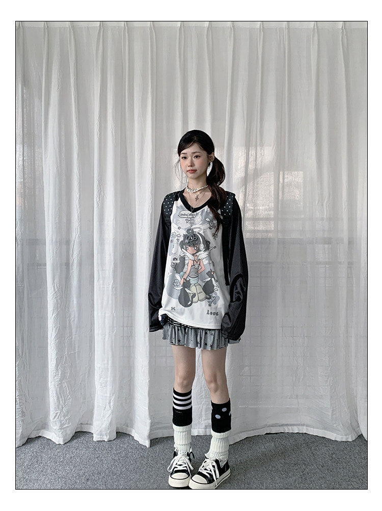 Angel Girl Graphic V-Neck Long Sleeve Top