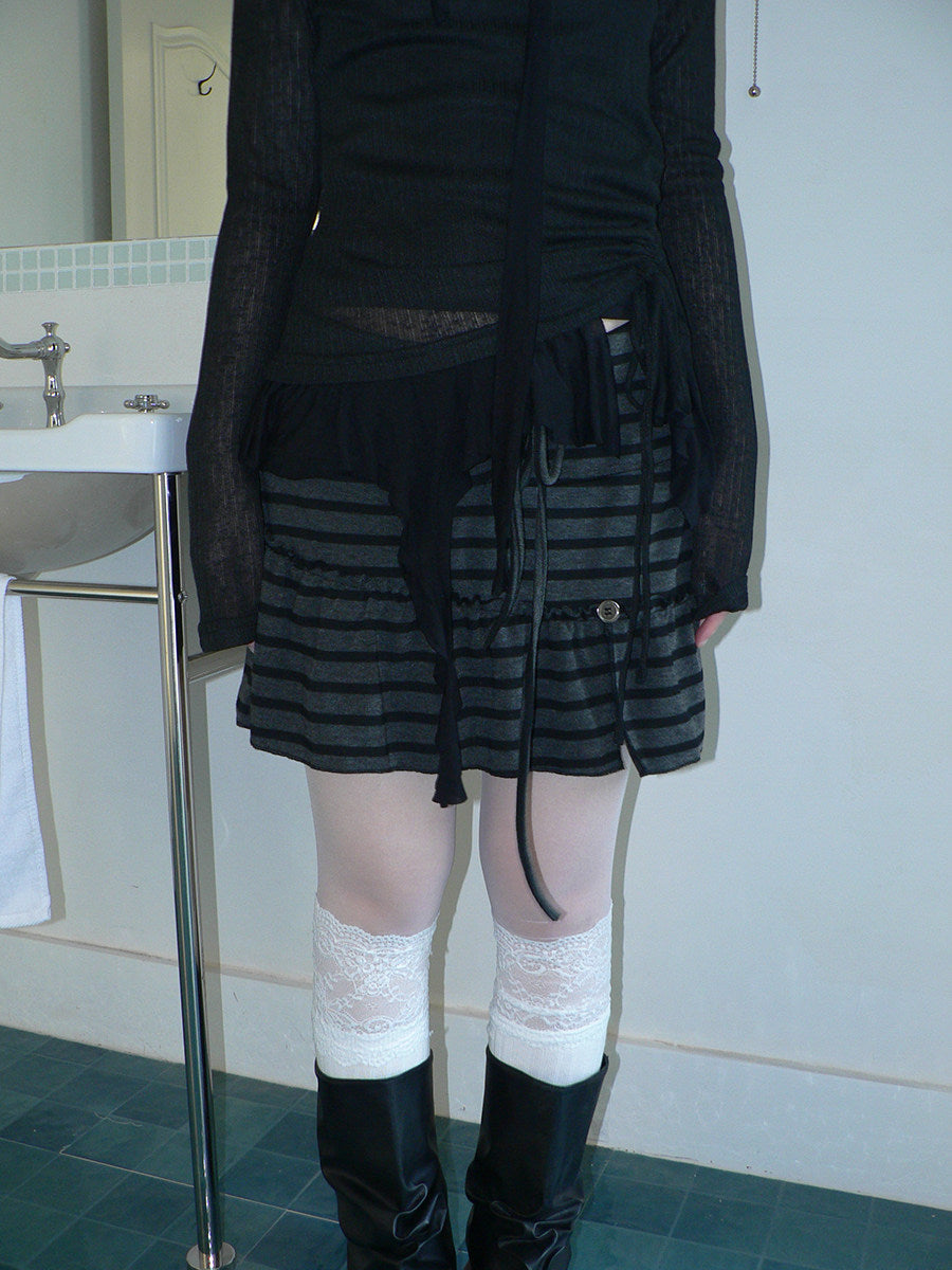 Striped Pleated Tie-Waist Mini Skirt