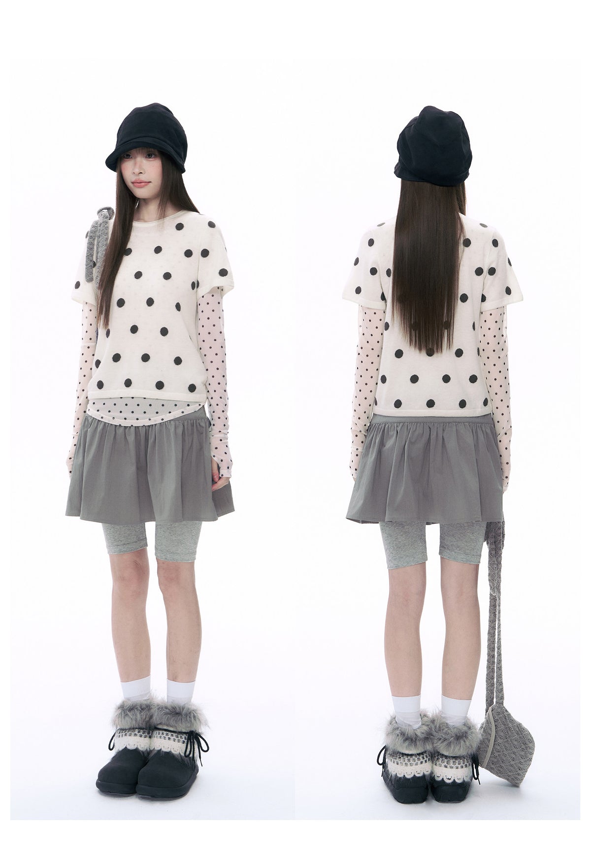Polka Dot Wool-Blend Short Sleeve Knit Top