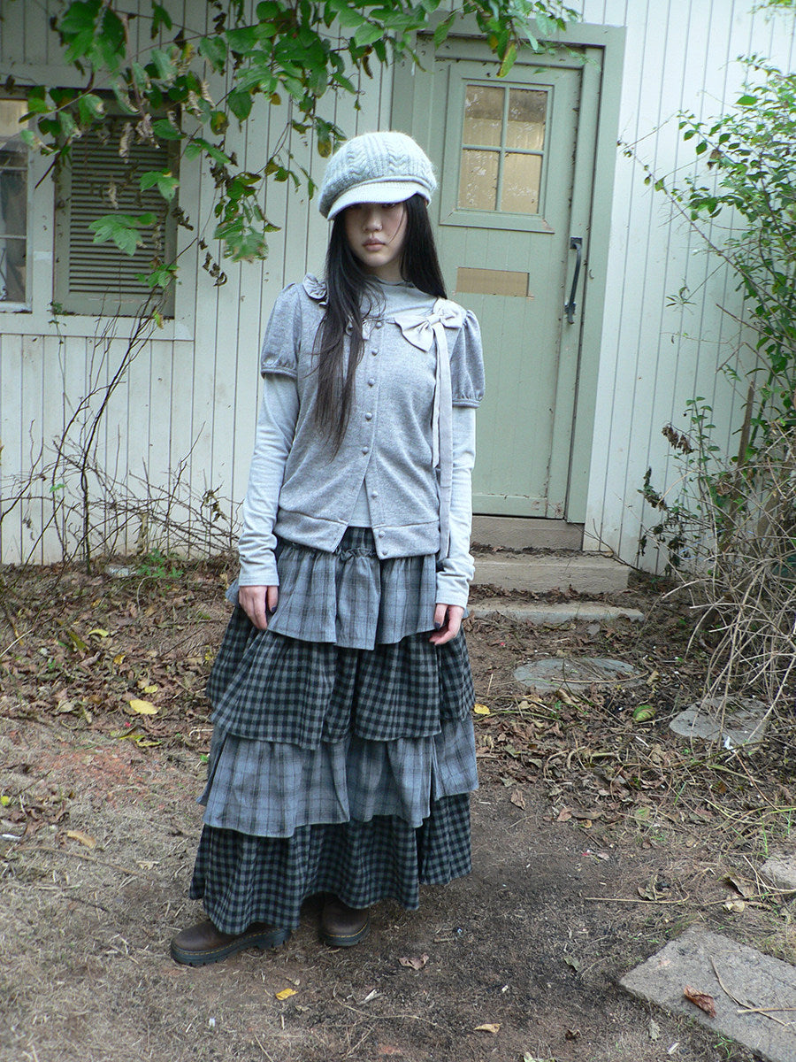 Bow-Detail Knit Cardigan & Long Sleeve Two-Piece Set