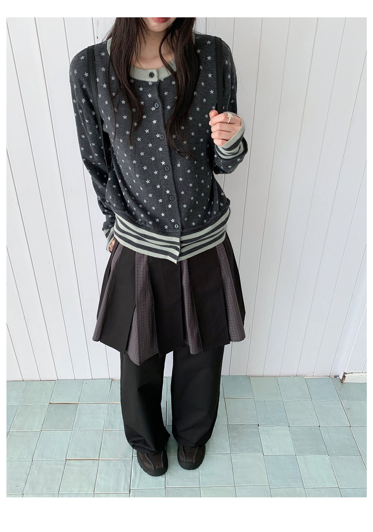 Star Print Contrast-Trim Knit Cardigan