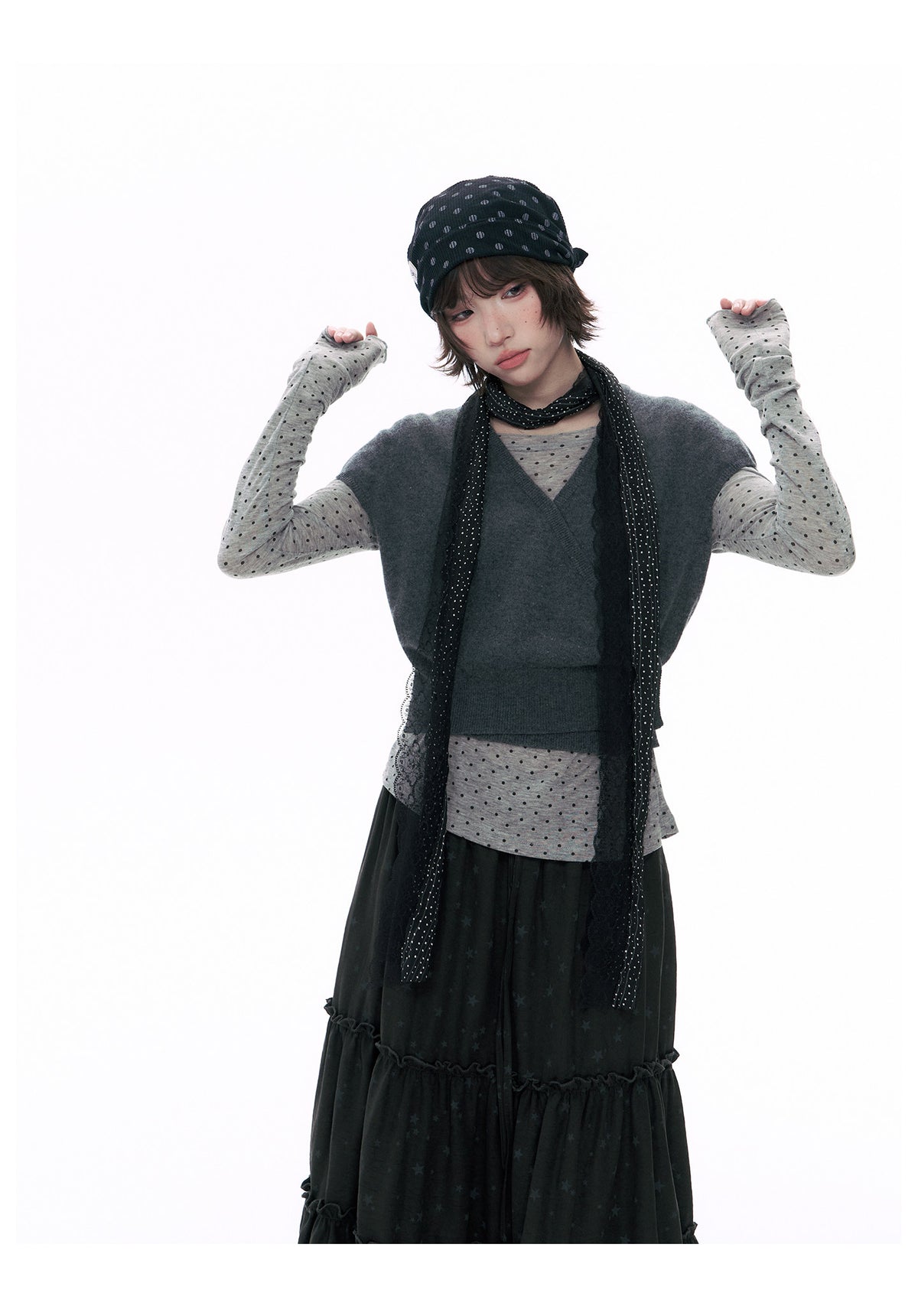 Wool Wrap-Tie V-Neck Knit Top